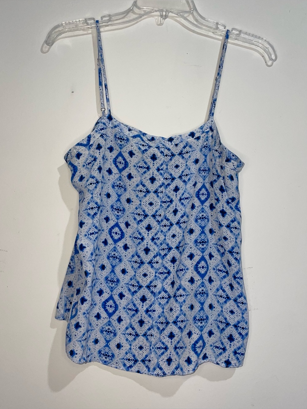Rory Beca Blue Geometric Pattern 100% Silk S Tank Top Colorful Psychedelic
